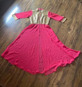Sequinned Pink & Gold Anarkali Kurta