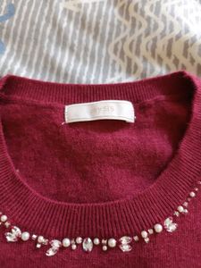 Women Burgundy Beaded Top