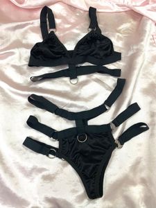 Leather Like❤️‍🔥 Harness Lingerie Set 🕷️🖤