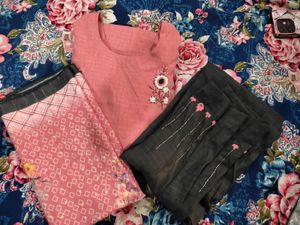 Peach Embroidered Kurta Set