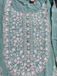 Elegant Embroidered Sea Green Kurta Set