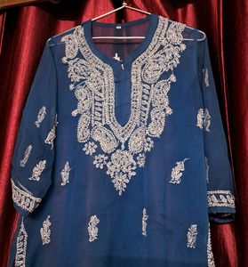 INDIGO CHIKANKARI KURTI