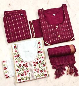 White & Red Floral Printed Kurta Set