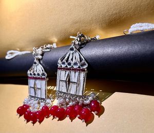 Dark pink temple jhumka Earrings