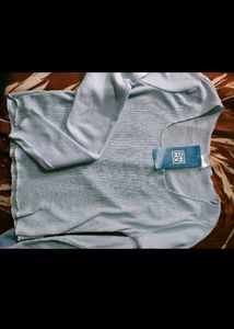 Sky Blue Square Neck Full Sleeve Crop Top