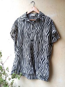 Zebra Print Button Down Shirt Top (Women)