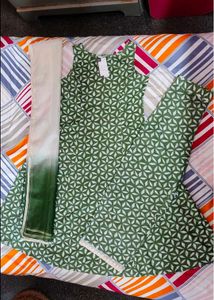 FIORRA Women&#39;s Ferm Green Pure Cotton Flared Kurta