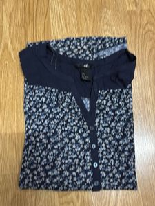 H&amp;M Floral Print Top - Navy Blue