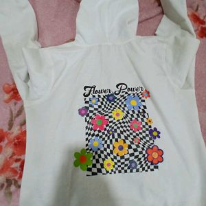 White Hoodie with Flower Detail