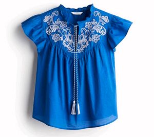 Blue Embroidered Top