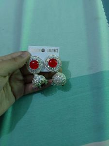 Red Stone Jhumka Earrings