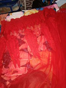New Cherry Red Heavy Saree With Attached