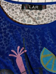 LAR Blue Cocktail Print Long Sleeve Top