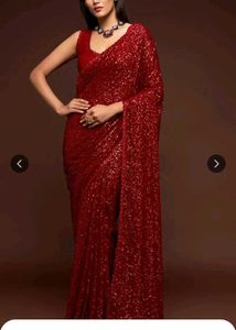 Red Sequin Saree