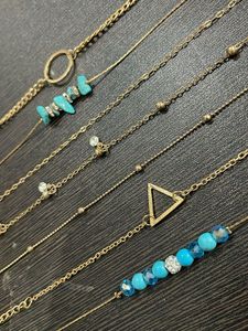 Set of 7 Golden &amp; Blue Bracelets