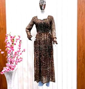 Check Leopard  Print Maxi dress👗