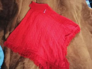 Red colour high neck ponchu