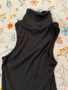 Turtle Neck Slim Fit Dress With Slit On One Side,
