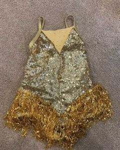 Sequins Golden Frill Dance Costume Dress Party