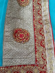 Teal Blue &amp; Gold Embellished Saree