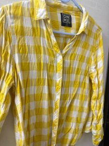 Butter Yellow Checks/Plaid Shirt Y2K style