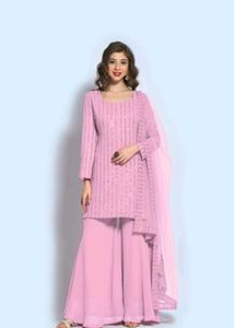 Women&#39;s Pink Embellished  Georgette full  Stitched