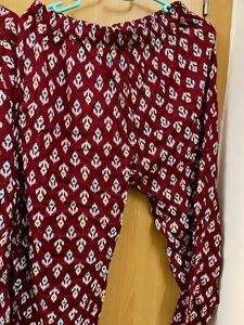 Maroon Co Ord Set Shell Work At Neck