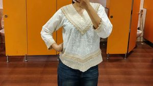 Embroidered White Short Kurti