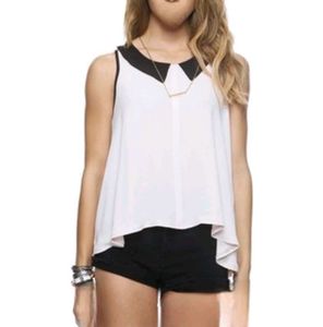 Chic White Blouse with Black Collar