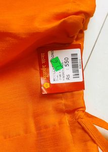 Traditional Orange Dhoti with Gold Trim
