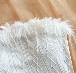 White Feather Trim Tube Top