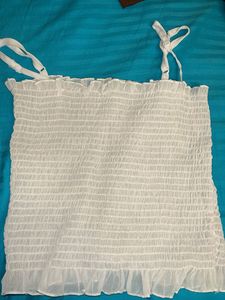 White Shirred Tank Top