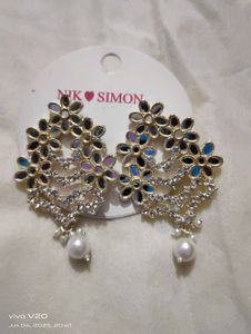 Floral Drop Earrings with Pearl Accents