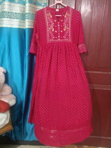 Pink Embroidered Anarkali Kurti