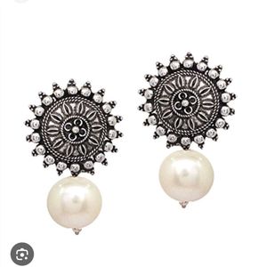 Oxidized German Silver Pearl Earrings