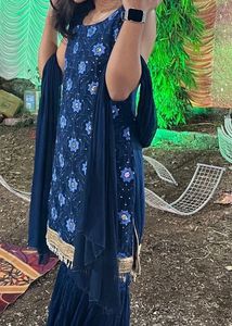 blue party wear short kurti with sharra and duppta