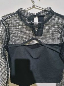 Korean Black Fishnet Long Sleeve Top