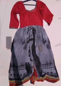 Red & Grey Print Dress