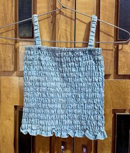 Light Blue Smocked Crop Top