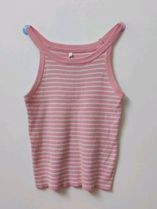 Baby Pink Striped Ribbed Top