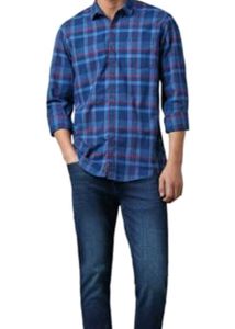 Men Full level Check Shirt (Size-L) Blue Casual .