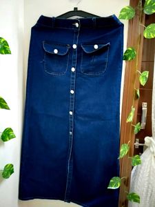 Denim Maxi Skirt with Button Front