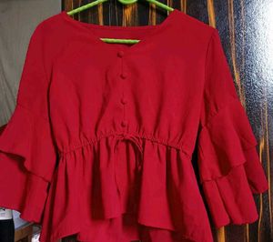 Maroon Ruffle Sleeve Blouse