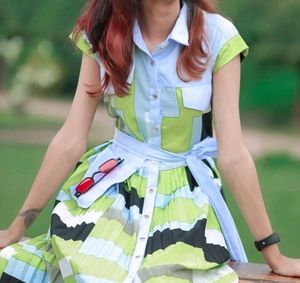 Unique Patterned Belted Dress