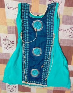 Teal & Navy Embroidered Kurti
