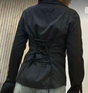 Chic Black Lace-Up Back Top