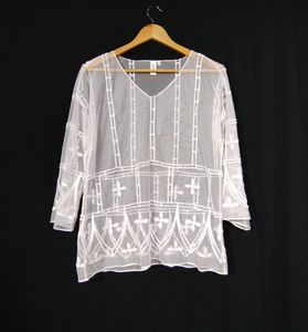 Projecteve Women White Thread Embroidery Printed N