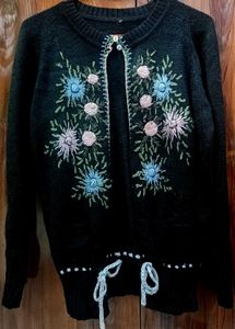 Floral Embroidered Bow Sweater