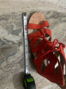 US Size 6 Orange Color Sandals &amp; Black Wedges