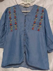 Size:S Blue Denim Top For Girls/Women